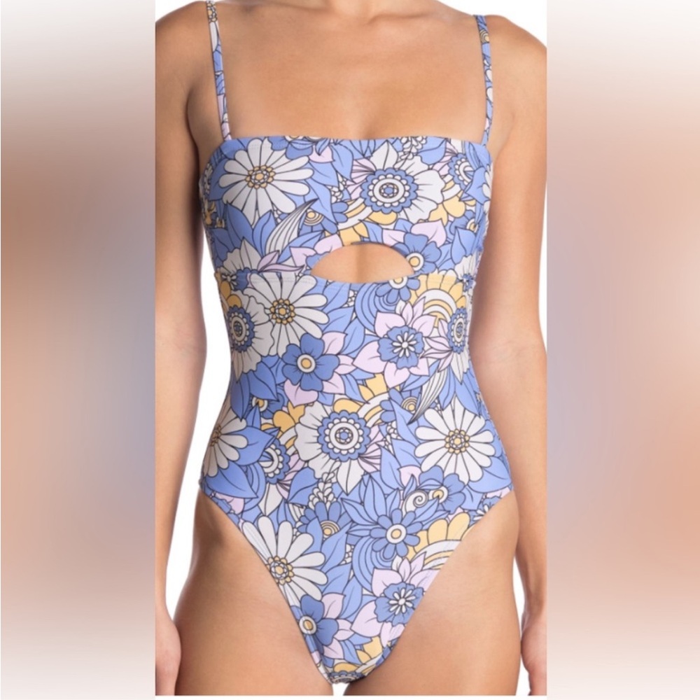 VYB Vicious Young Babe Nordstrom Floral Retro Blue & Purple One Piece Swimsuit